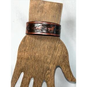 Western Womens Bracelet 7 1/2 X 3/4” Horse Snap Carved Leather Dark Brown Snap